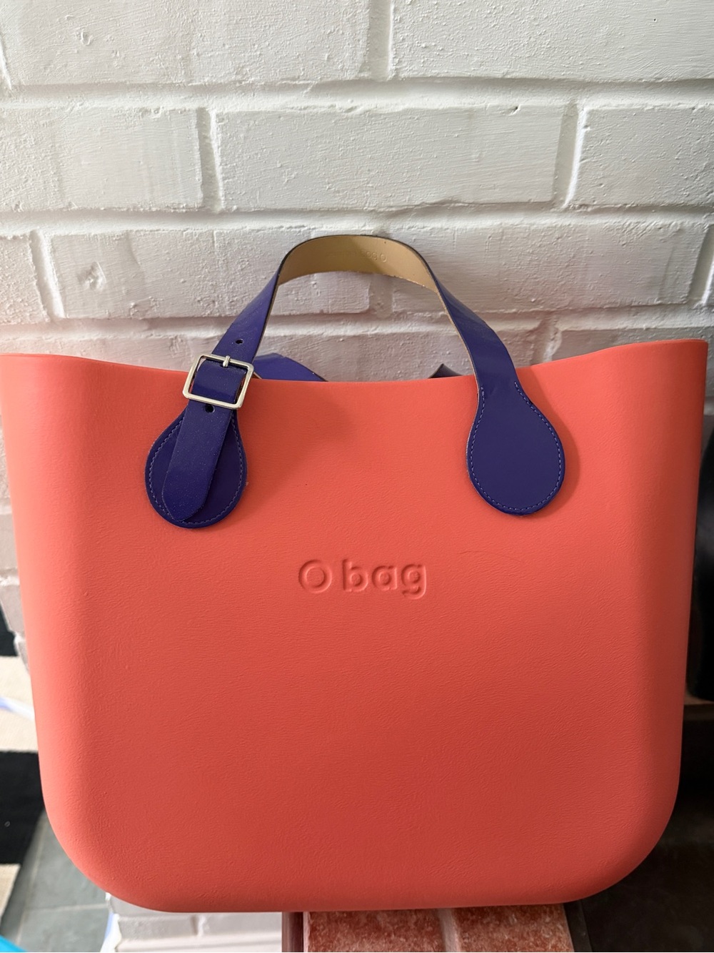 O bag Large Coral Orange Tote Purple Genuine Leather Handles